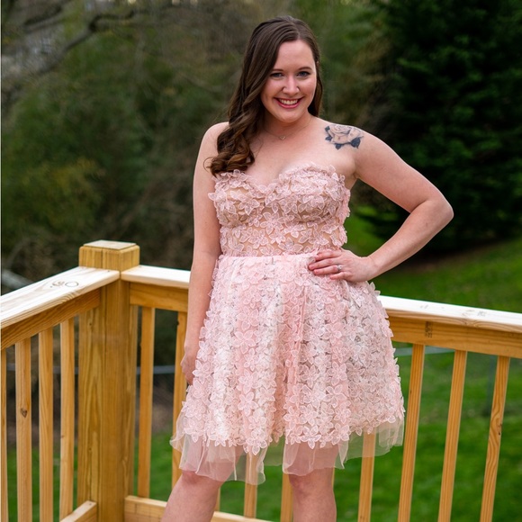 Giambattista Valli Paris H&M Womens 10 Pink Strapless Cocktail Floral Dress - Picture 7 of 8